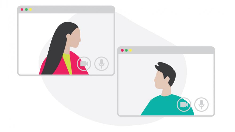 Animated woman and man having a virtual meeting