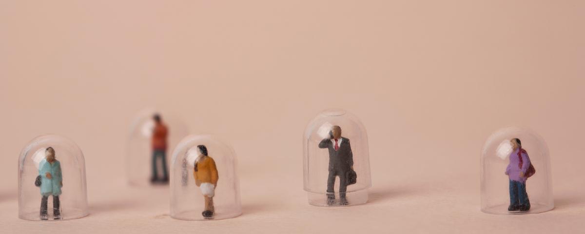 no contact concept miniature people in the shield