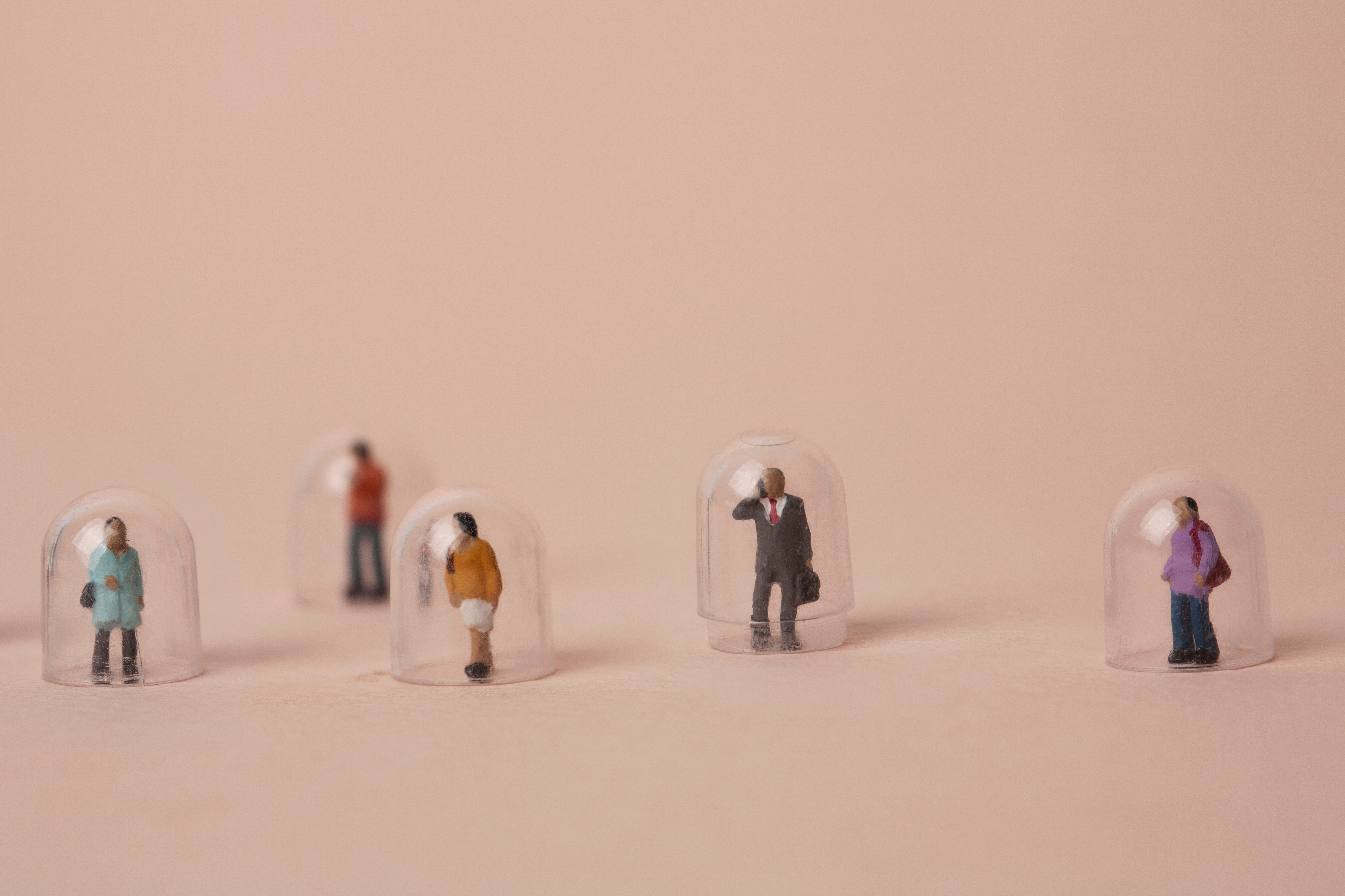 no contact concept miniature people in the shield