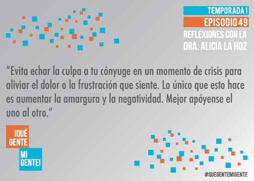 Evita echar la culpa a tu cónyuge en un momento de crisis para aliviar el dolor o la frustración que siente. Lo único que esto hace es aumentar la amargura y la negatividad. Mejor apóyense el uno al otro.