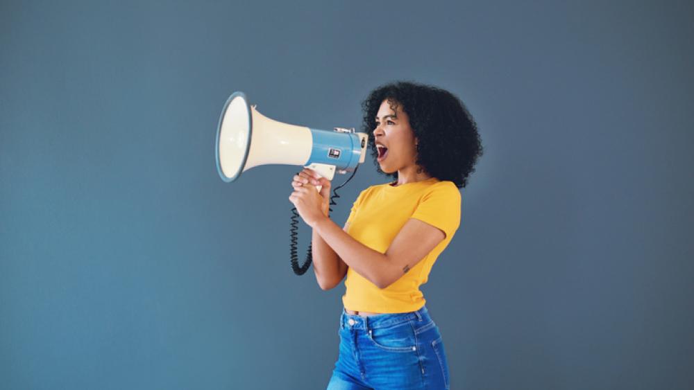 girl talking on megaphone