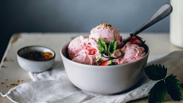 bowl of strawberry ice cream