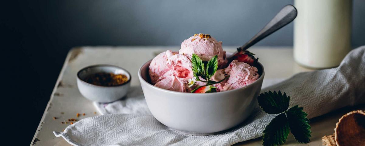 bowl of strawberry ice cream